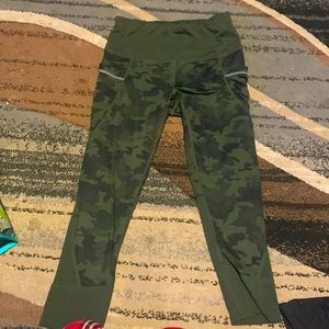 Small medium green camo leggings, 88% polyester, 12% spandex